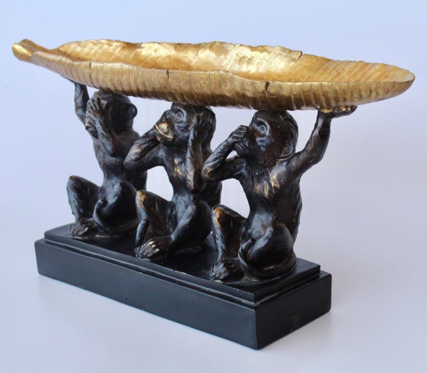 Large 3 Monkey With Gold Leaf Tray